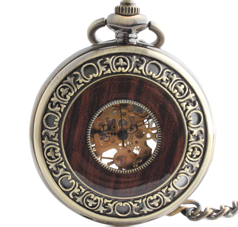 Vintage Luxury Wooden Circle Skeleton Big Pocket Watch