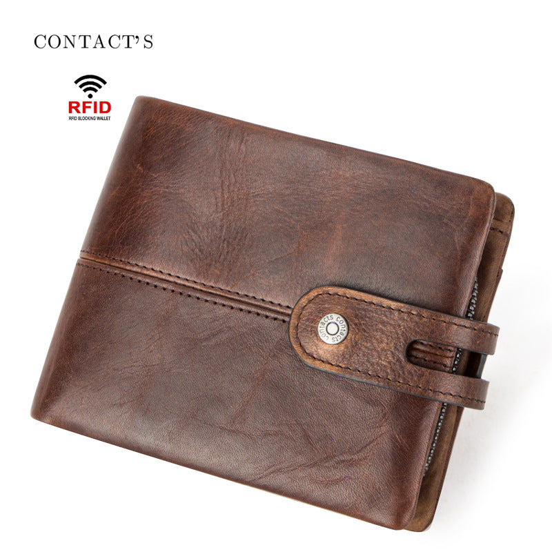 Black Angel Factory Source RFID Anti-theft Brushed Leather Men&#39;s Wallet Fashion Trend Cross-border Men&#39;s Bag Cross-border Delivery