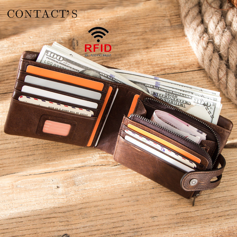 Black Angel Factory Source RFID Anti-theft Brushed Leather Men&#39;s Wallet Fashion Trend Cross-border Men&#39;s Bag Cross-border Delivery