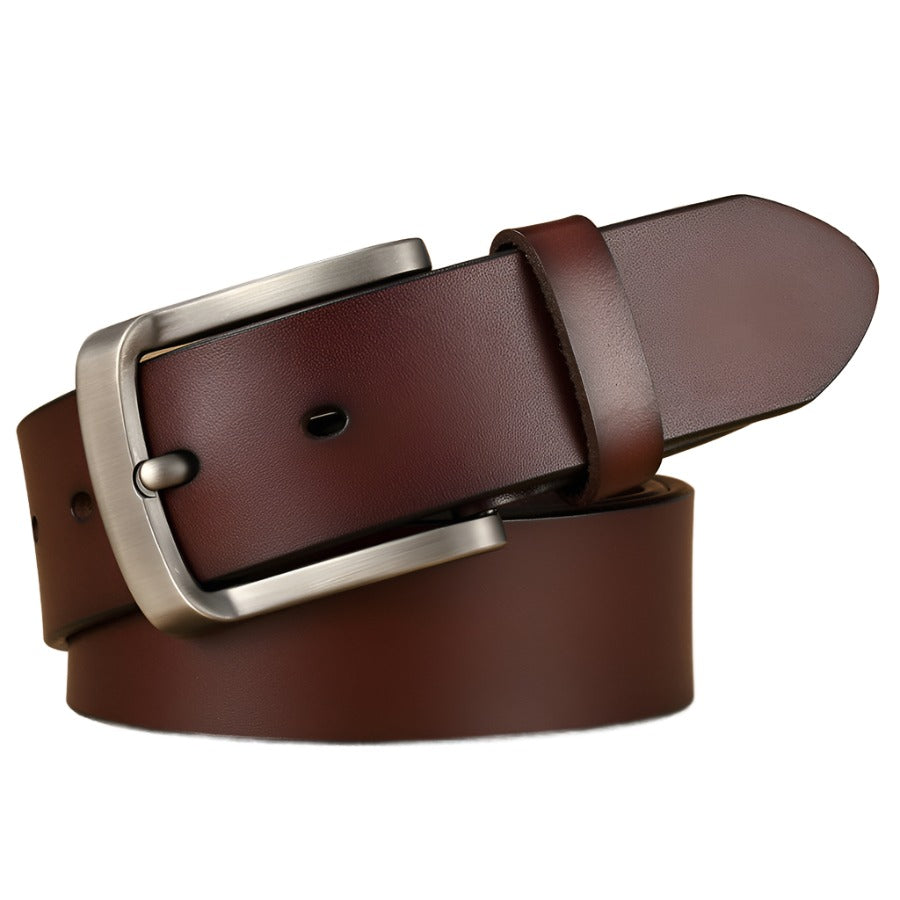 Pure Leather Pin Buckle Belt for Middle Aged