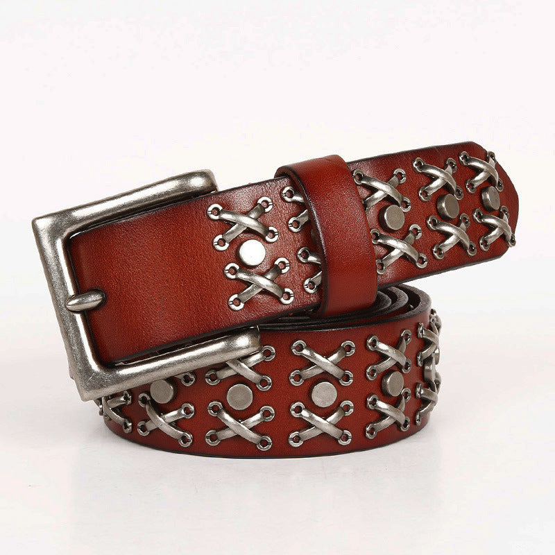 Rivet Waistband Women&#39;s Head Leather Knight Belt