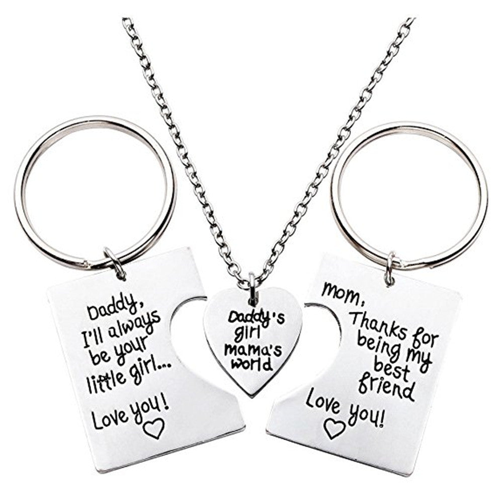 Mother&#39;s Day Daddy&#39;s Girl Mama&#39;s World Daddy Mother Daughter Necklace Keychain