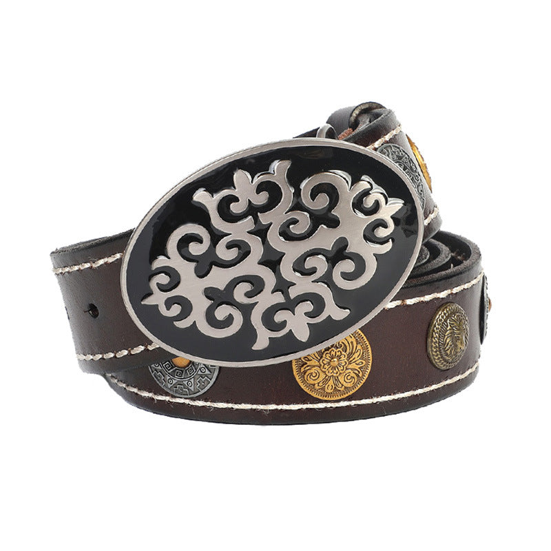 Leather Belt With Smooth Buckle For Men&#39;s Belt