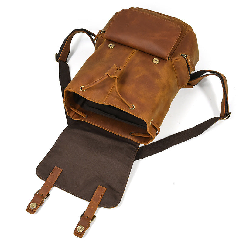 Men&#39;s Retro Casual Crazy Horse Leather Retro Ladies Backpack