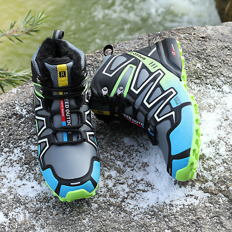 Winter Outdoors High-top Velvet Thermal Off-road Non-slip Thickened Lightweight Men&#39;s Hiking Shoes