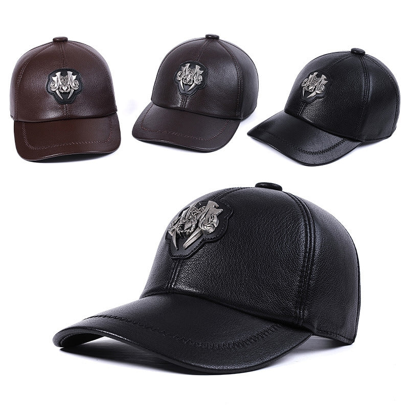 Genuine Leather Peaked Cap Men&#39;s And Women&#39;s Casual Goat Skin