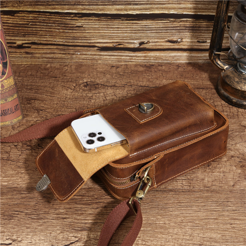 Leather Men&#39;s Sports Waist Bag