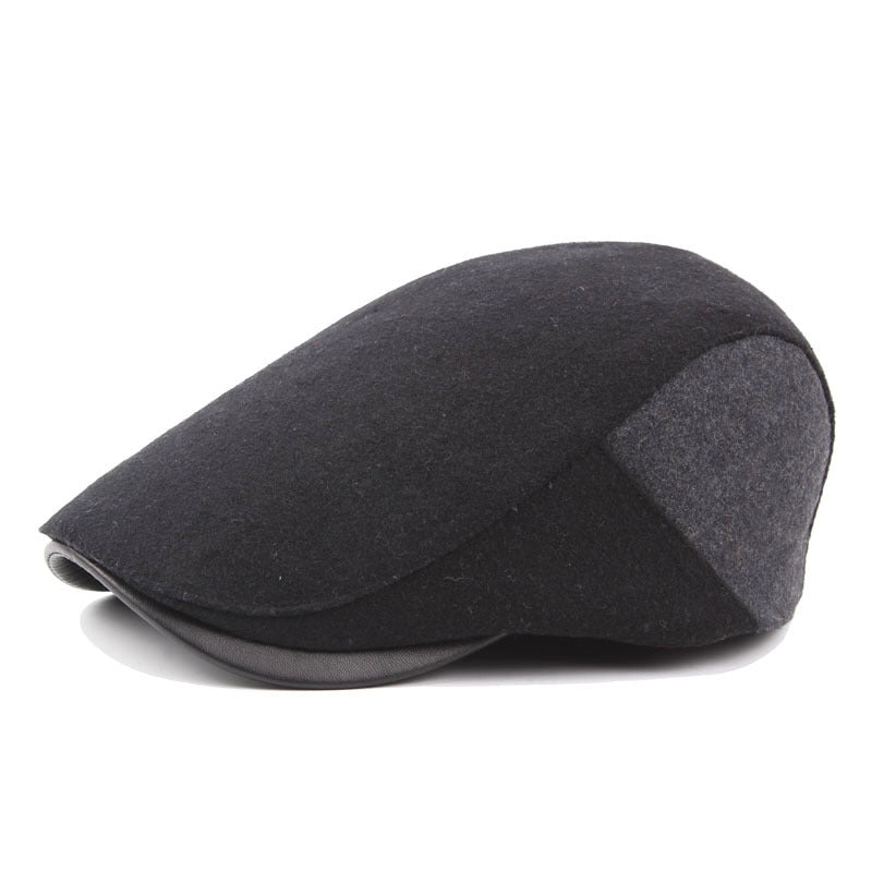 Retro Peaked Cap Woolen Material Leather Brim Autumn And Winter Warm