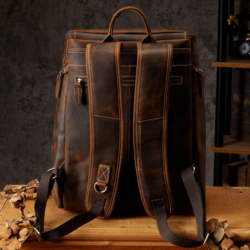 Cowhide Vintage Backpack Men&#39;s Leather Outdoor Travel Backpack Computer Bag