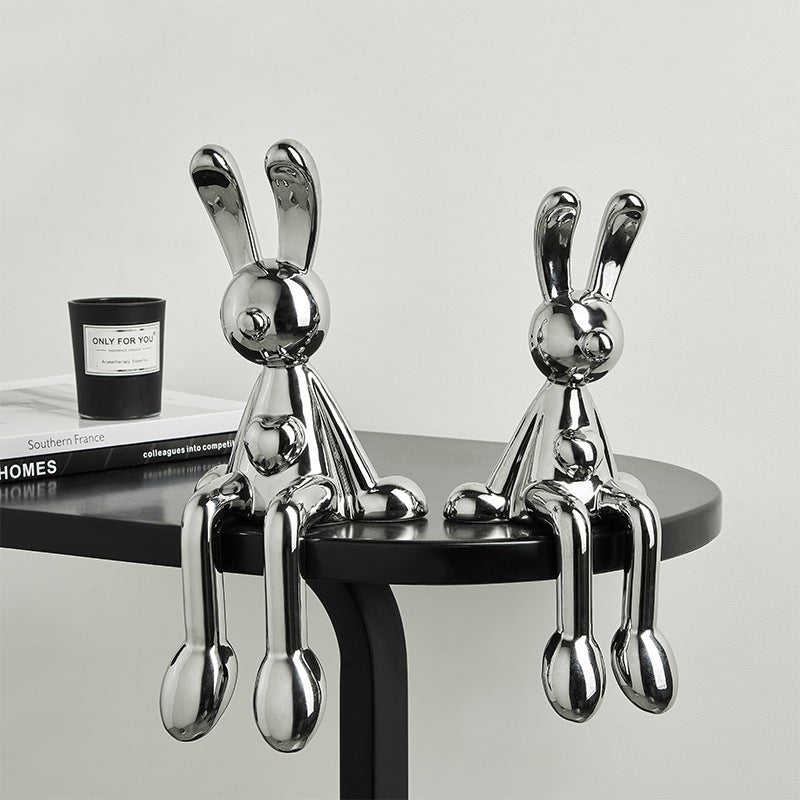 Light Luxury Silver Electroplated Sitting Rabbit Decoration Living Room Wine Cabinet TV