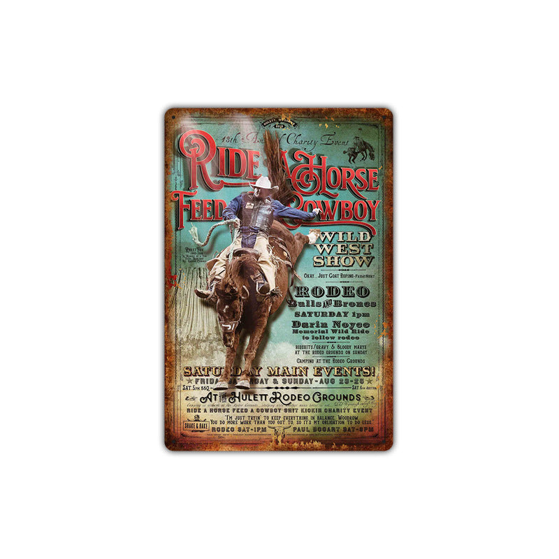 Western cowboy vintage tin painting