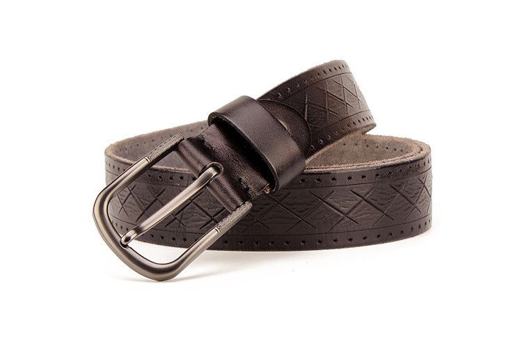 Men&#39;s leather pin buckle head leather