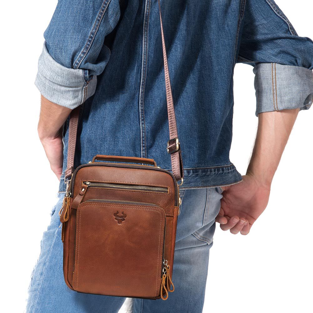 Men&#39;s Leather Single-shoulder  Crazy Horse Leather Crossbody Bag
