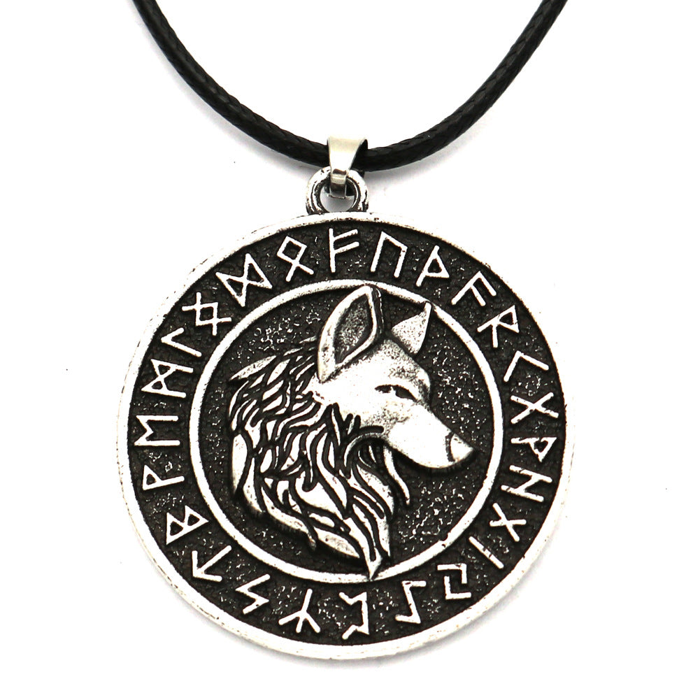 Viking Wolf Head Rune Necklace Metal Men&#39;s Pendant