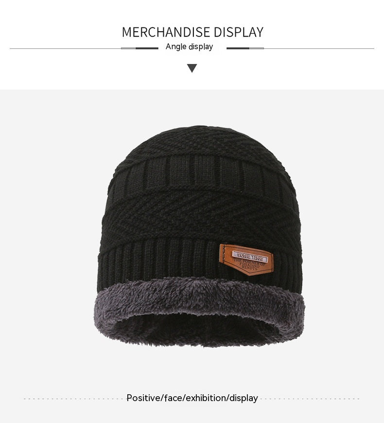 Men&#39;s Winter Scarf Gloves Three-piece Set Fleece-lined Warm Knitted Hat