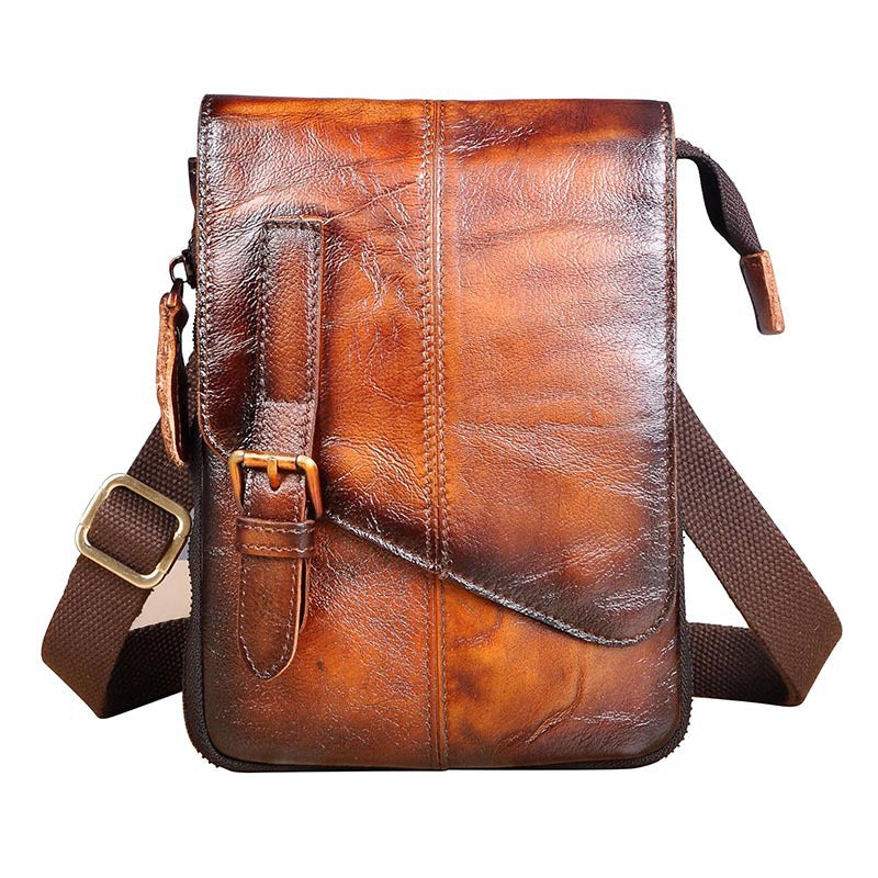 Head layer tree cream leather man&#39;s 8 inch single shoulder straddle chest bag waist bag
