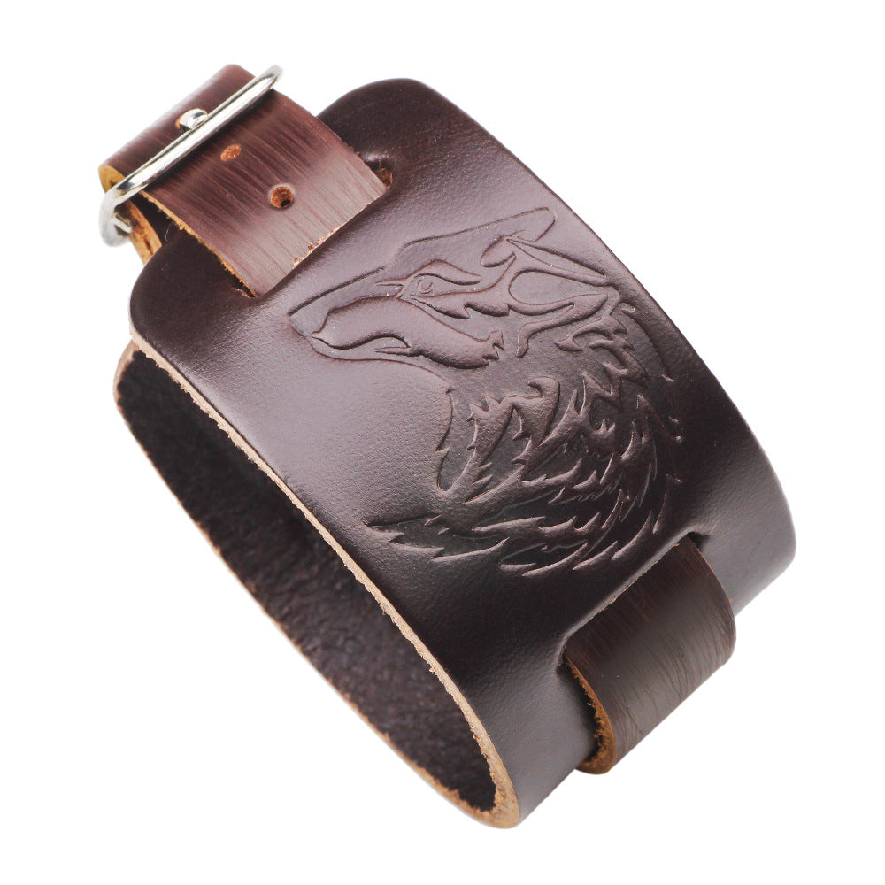 Wolf head embossed bracelet