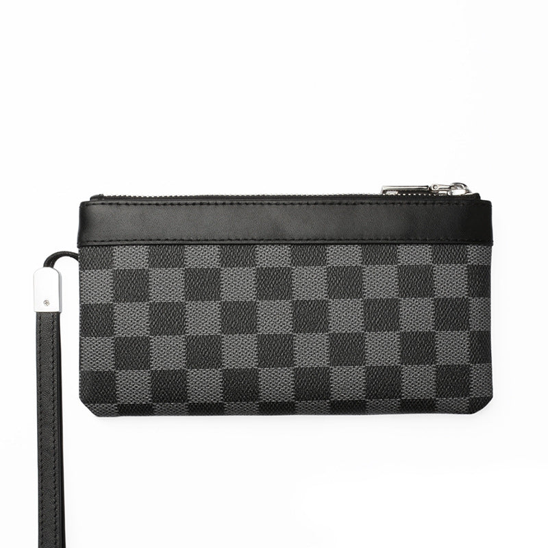 Men&#39;s Leather Plaid Clutch Top Layer Cowhide Wallet