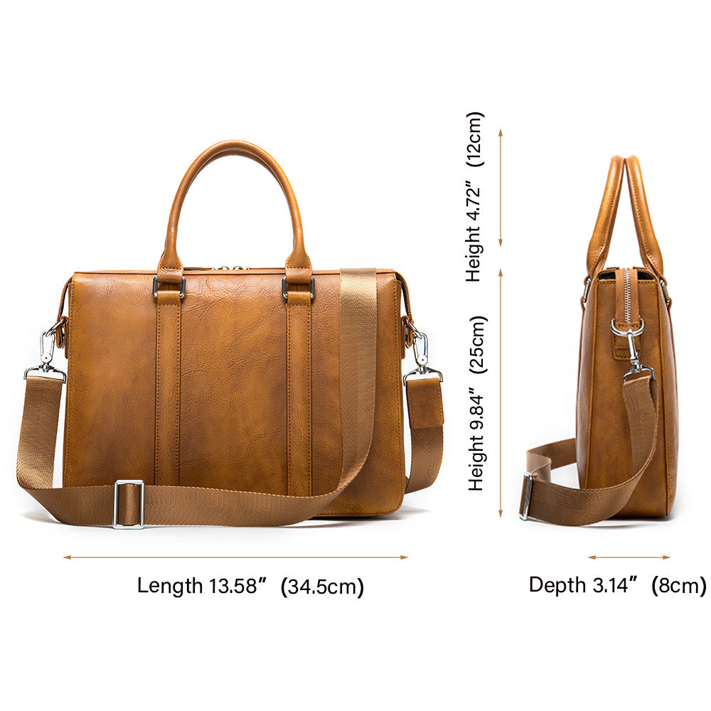 Men&#39;s Simple Solid Color Leather Briefcase