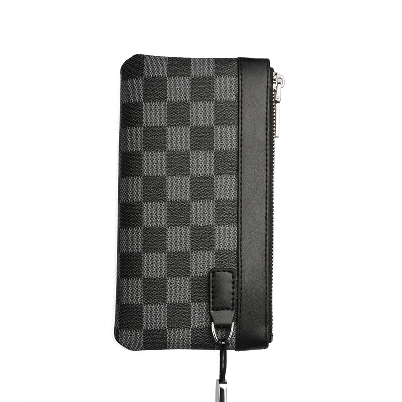 Men&#39;s Leather Plaid Clutch Top Layer Cowhide Wallet