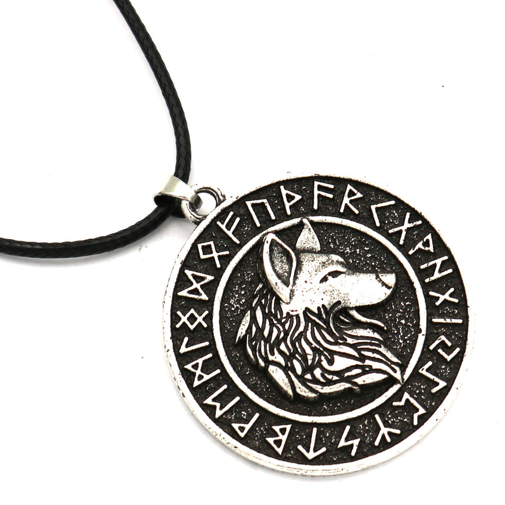 Viking Wolf Head Rune Necklace Metal Men&#39;s Pendant