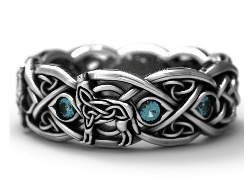 Galvanized Diamond Wolf Head Ring