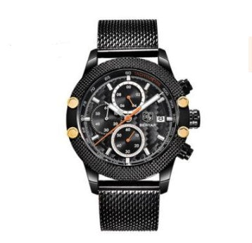 Men&#39;s Quartz Watch Sports Calendar Wire Mesh with Men&#39;s Quartz Watch