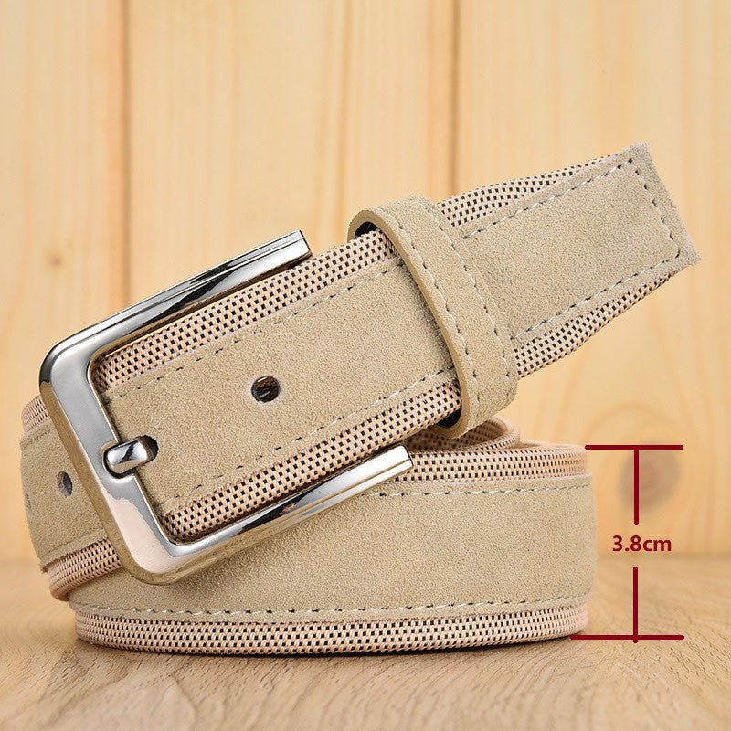Suede Leather Buckle Oxford Cloth Men&#39;s Belt