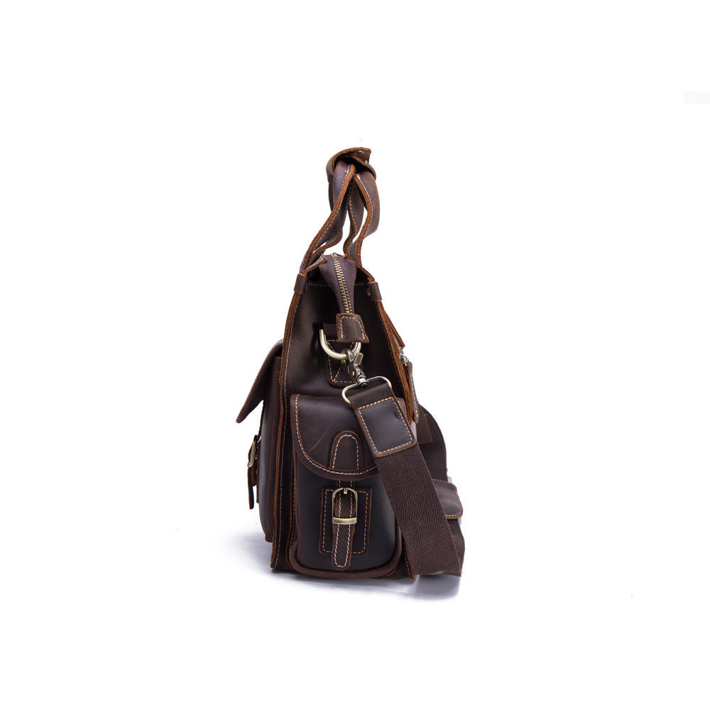 Leather men&#39;s retro portable briefcase