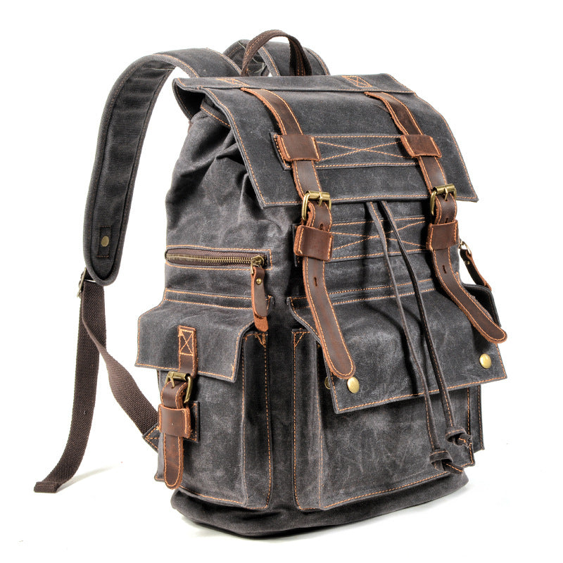 Men&#39;s And Women&#39;s Beeswax Canvas Travel Outdoor Leather Mountaineering Bag