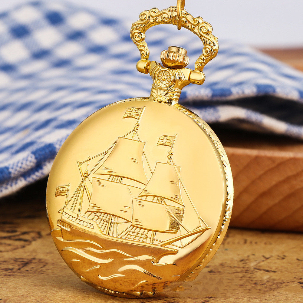 Smooth Sailing Boat Flip Large Quartz Pocket Watch