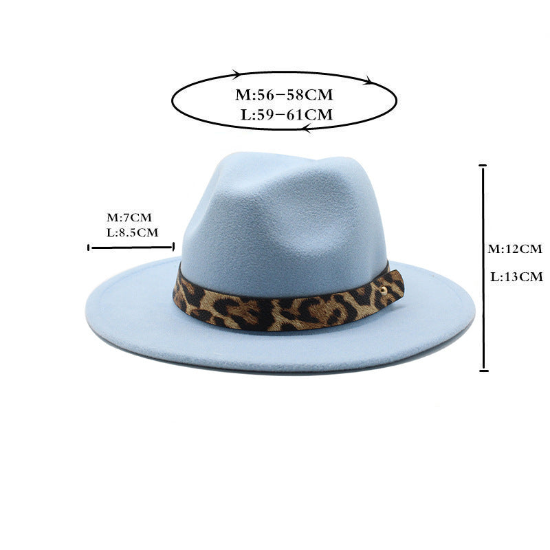 Men&#39;s Fashion Leopard Print Woolen Big Brim Top Hat