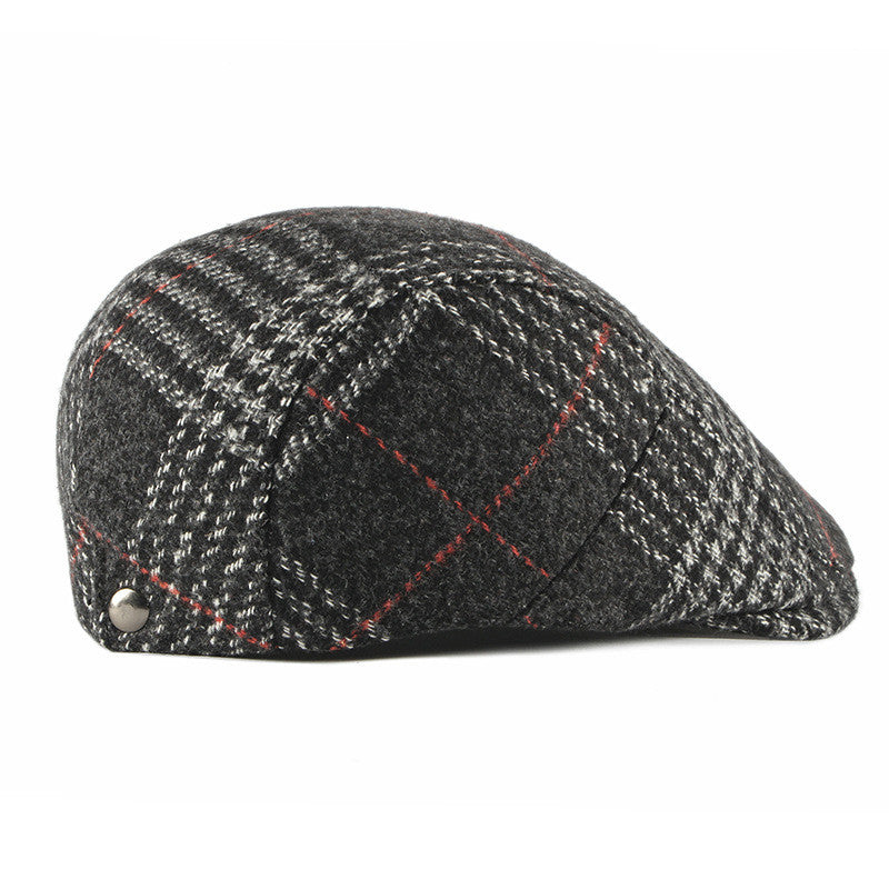 Winter Woolen Men&#39;s Beret Korean Style Plaid Peaked Cap