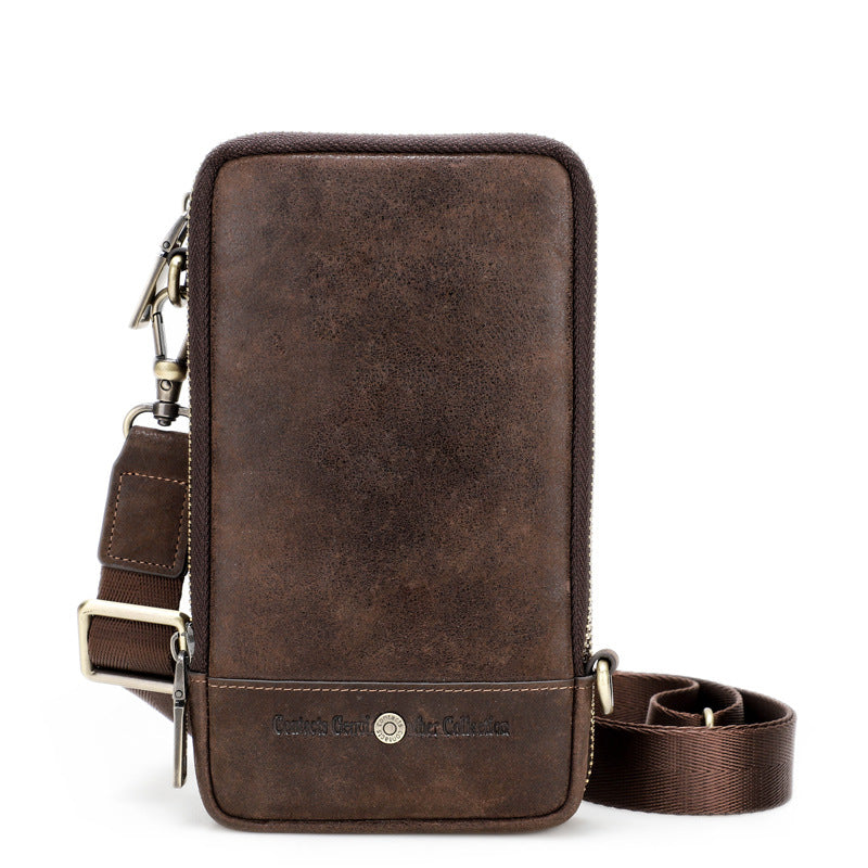 Cowhide Men&#39;s Shoulder Messenger Bag Men&#39;s Mobile Phone Belt Bag