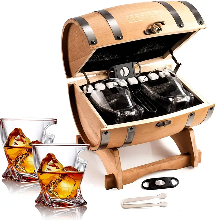 Whiskey Glasses and Accessories in Whiskey Barrel Gift Box