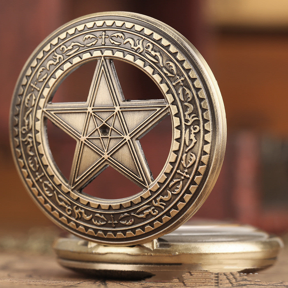 Personality Skeleton Pentagram Bronze Pocket Watch