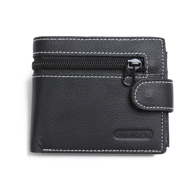 Men&#39;s leather wallet with zipper and buckle