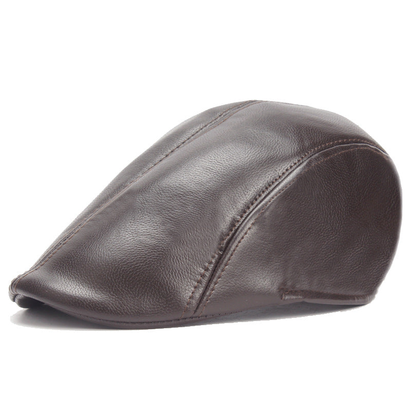 Vintage Pu Leather Solid Beret Cap