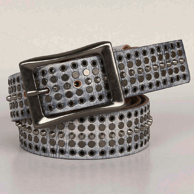 Leather 3.5 Wide Men&#39;s And Women&#39;s Hollow Rivet Belt