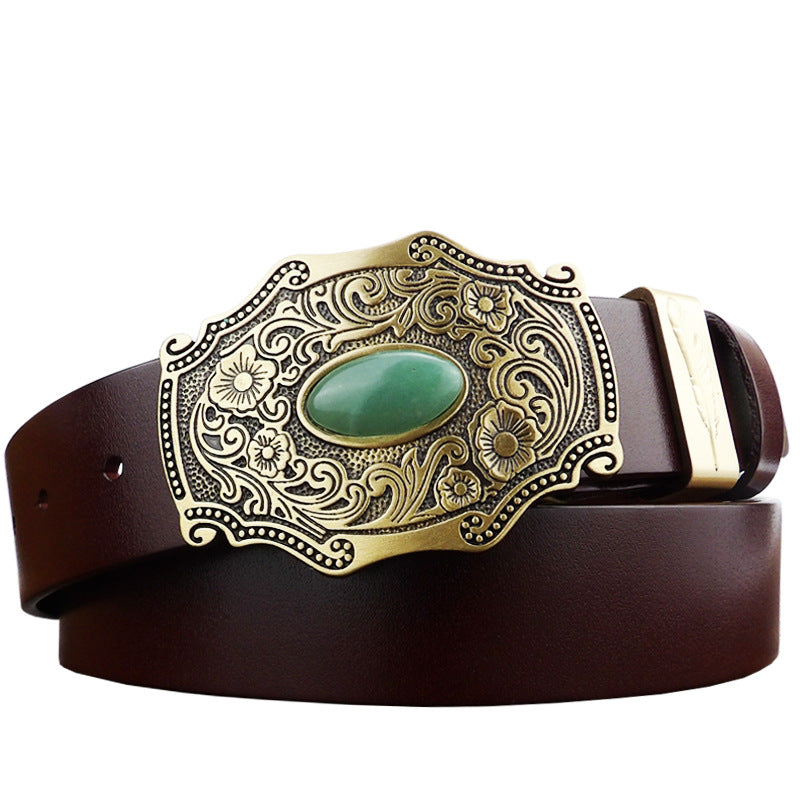 Casual Pure Copper Inlaid Jade Buckle Men&#39;s Belt