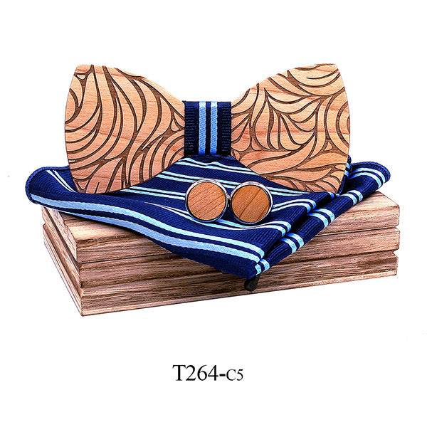 Solid Wood Wooden Suit Broken Flower Pattern Bow Tie