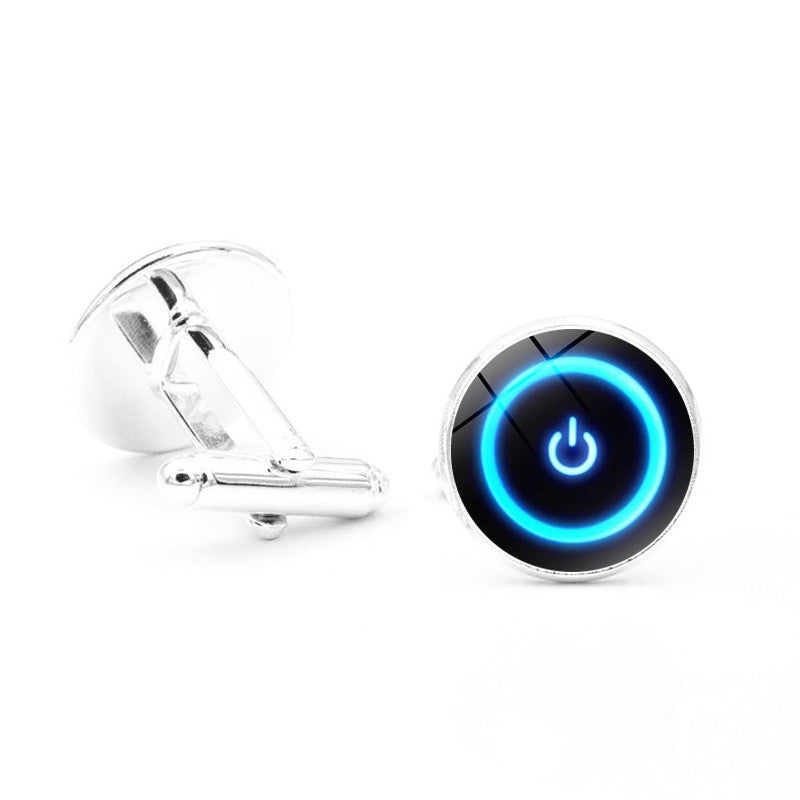 Power Button Time Gem Men&#39;s Silver Metal Alloy Cufflinks