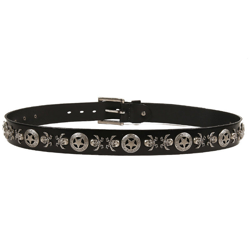 Unisex Men&#39;s And Women&#39;s Leather Belt With Rivets