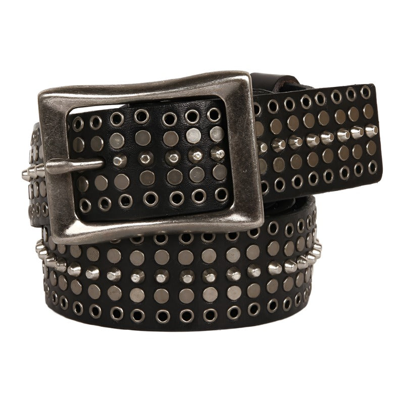 Leather 3.5 Wide Men&#39;s And Women&#39;s Hollow Rivet Belt