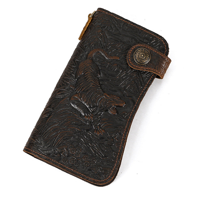 Men&#39;s Crazy Horse Leather Long Chain Anti-theft Wallet