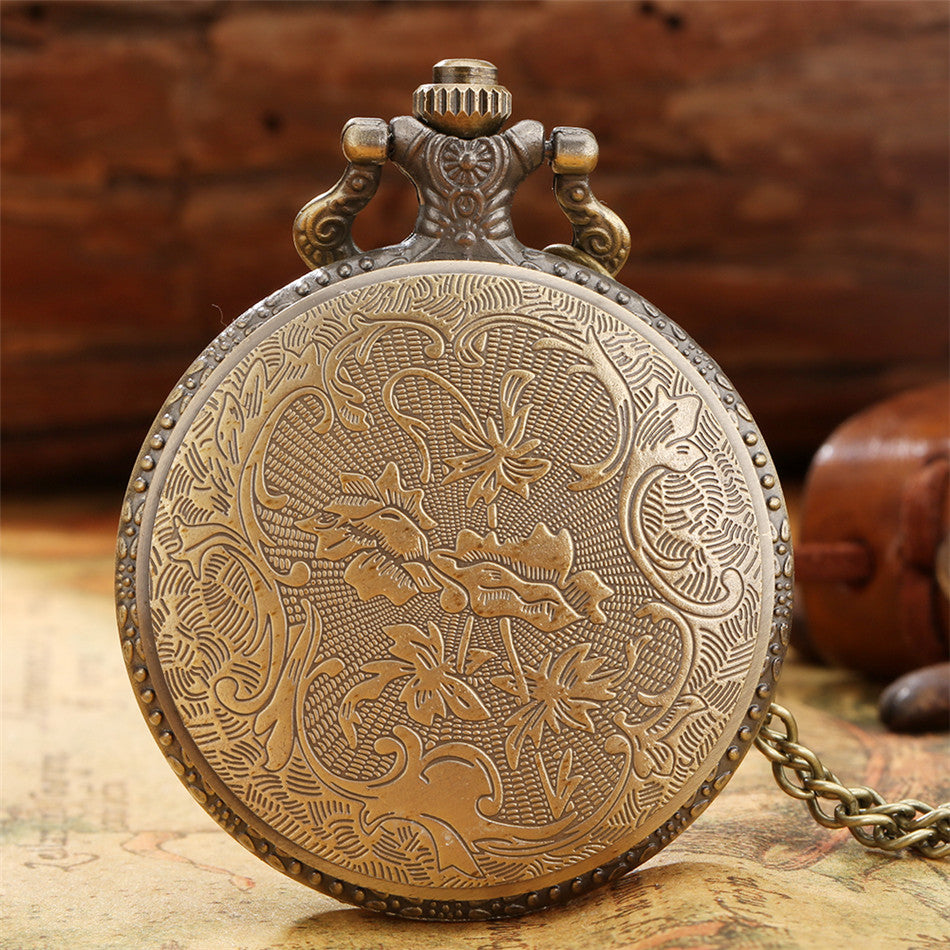 Vintage Bronze Large Owl Pattern Flip Cover Quartz Pocket Watch