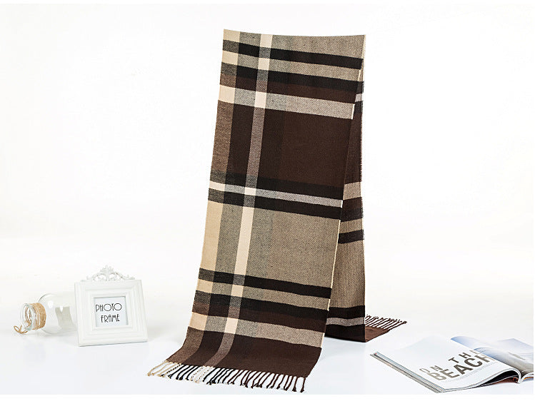 All-match Simple Men&#39;s Plaid Warm Scarf