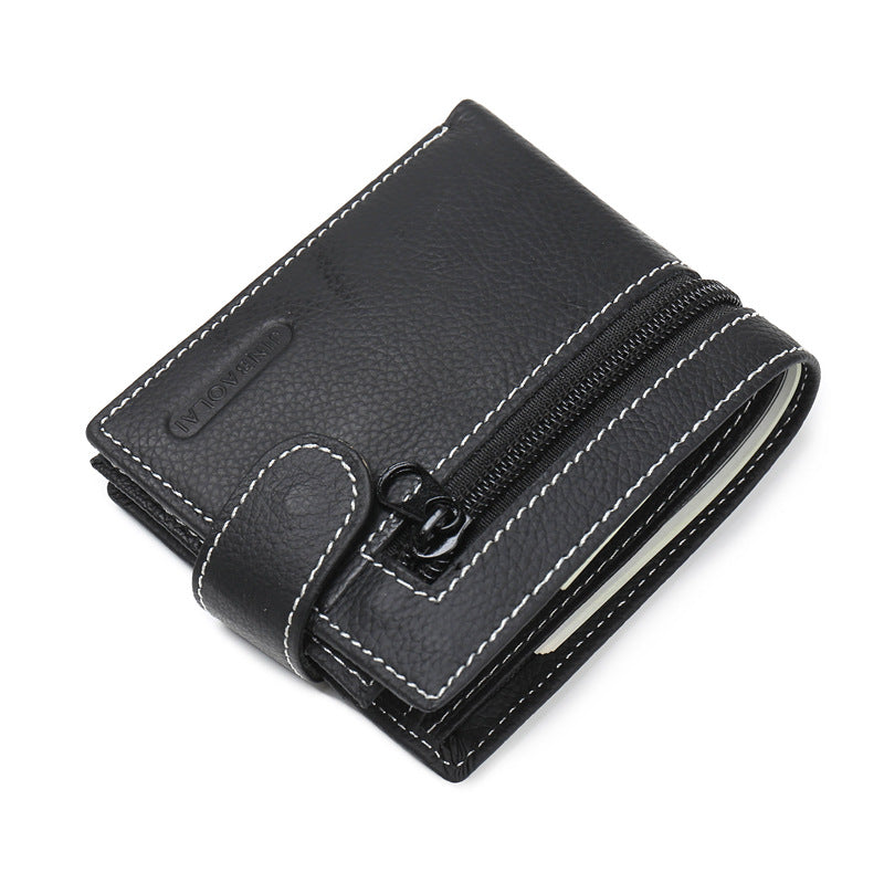 Men&#39;s leather wallet with zipper and buckle