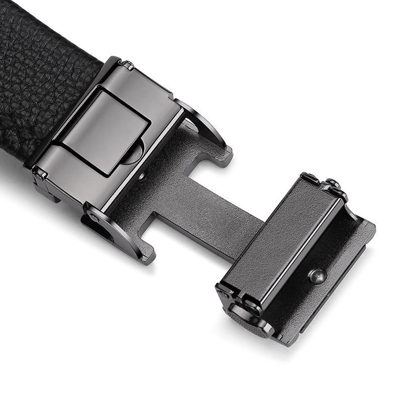 Automatic buckle men&#39;s belt leather lychee pattern