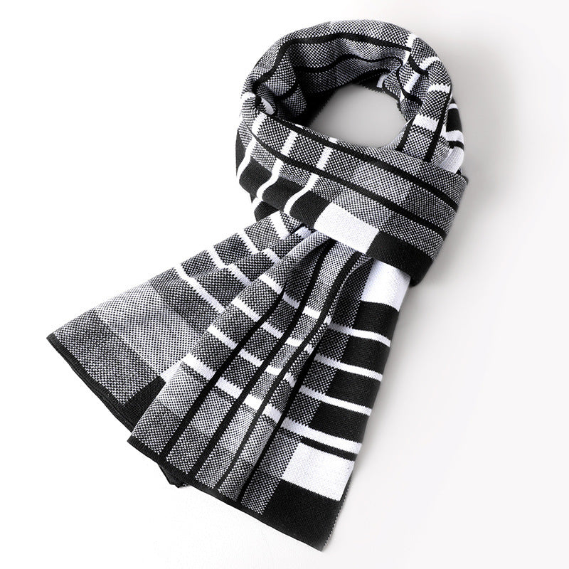 Cashmere Plaid Long Men&#39;s Scarf With Neck